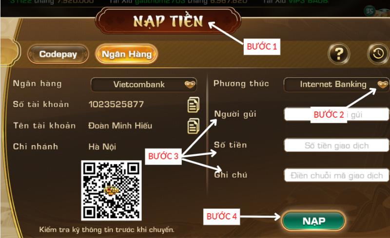 Nạp qua ngân hàng